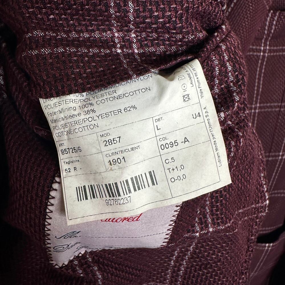 L.B.M. 1911 Tailored Burgundy Red Windowpane Blazer Jacket Size 52R - Picture 6 of 12